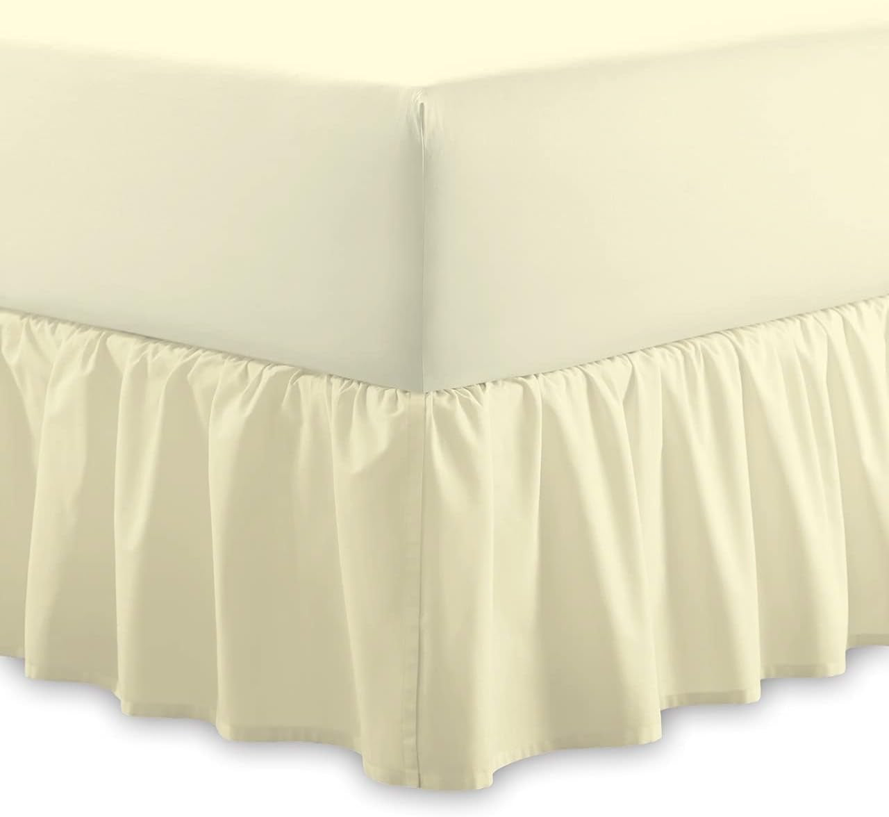 Plain 100% Egyptian Cotton Fitted Valance Sheet | Easy Care 16" / 40Cm Extra Deep Frilled Valance Fitted Bed Sheet - Machine Washable - Single Double King Size (Cream, Double)