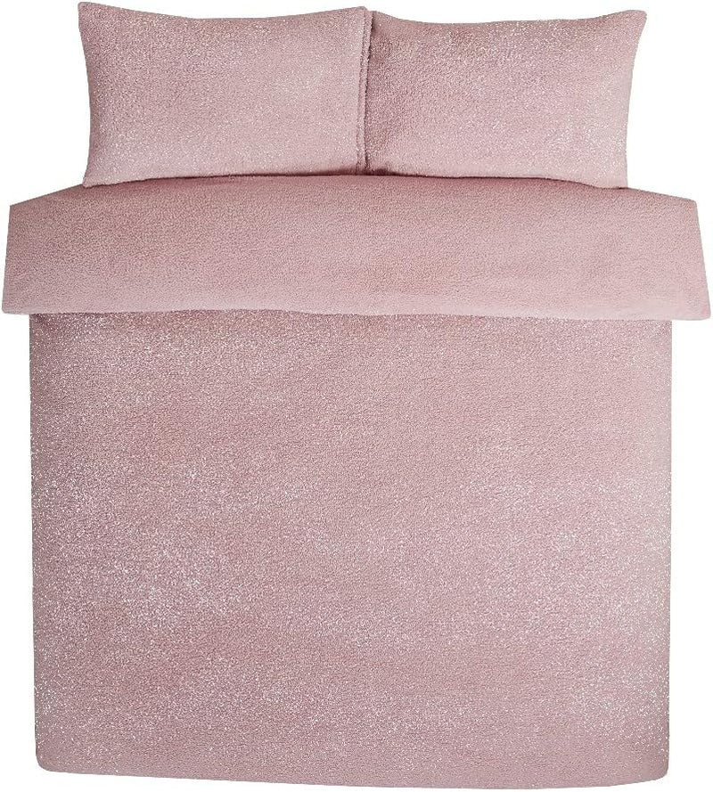 Sparkle Teddy Fleece Thermal Warm Cosy Super Soft Duvet Cover Quilt Bedding Set with Pillow Cases - Super King (220Cm X 260Cm) - Blush Pink