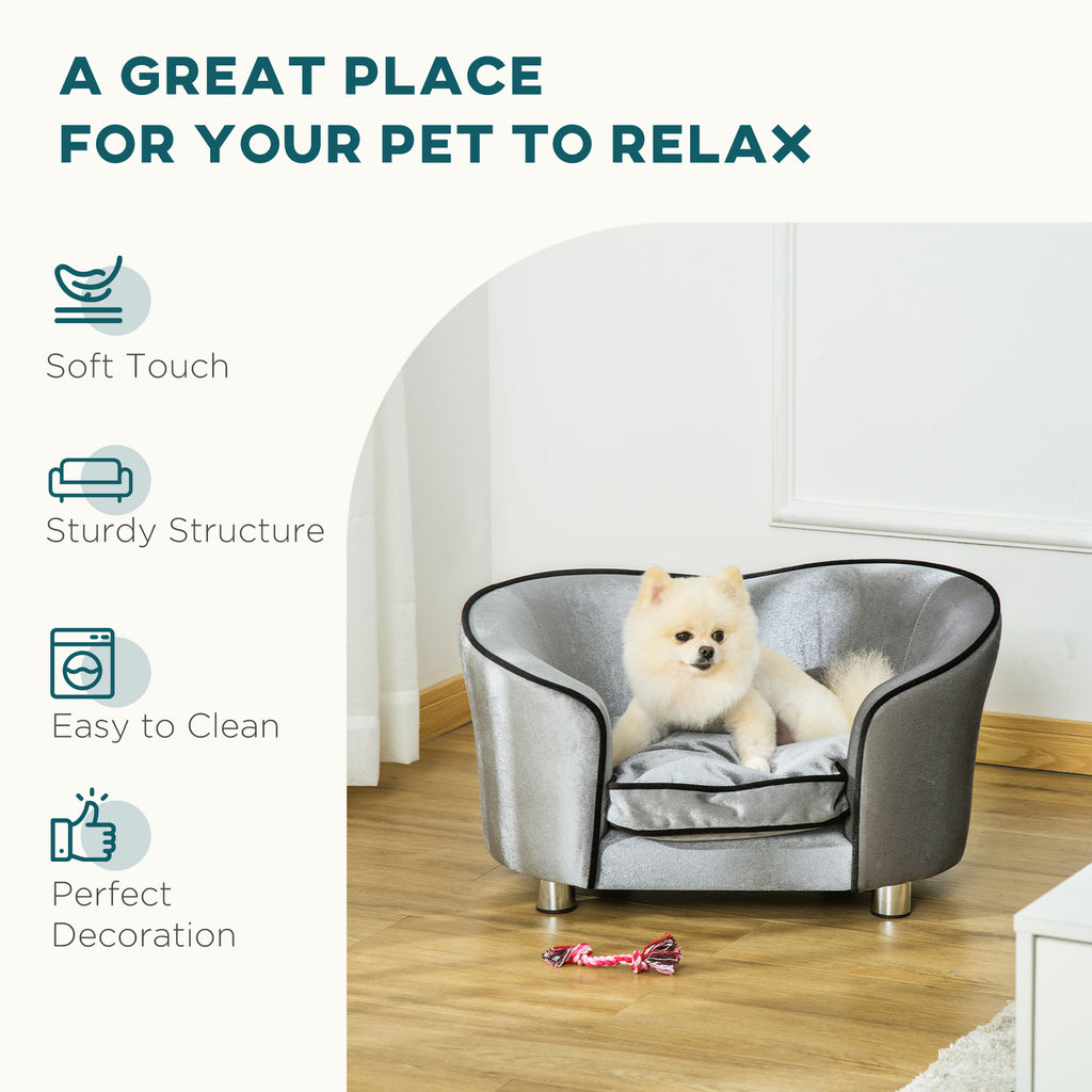 Dog Sofa Pet Chair, Kitten Couch W/ Soft Cushion, Storage Pocket