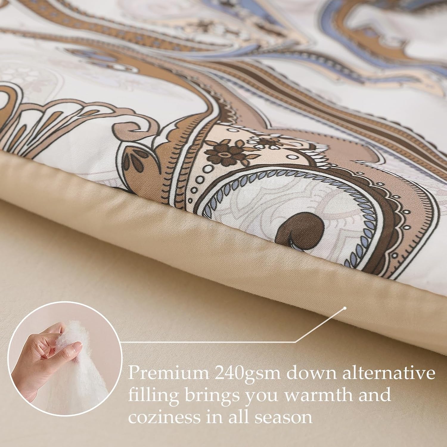 King Size Coverless Duvet Set 7.5 Tog, Paramecium Pattern Bed Cover Bedding Comforter Duvets Sets for All Seasons, Machine Washable, 220×230CM, Bone