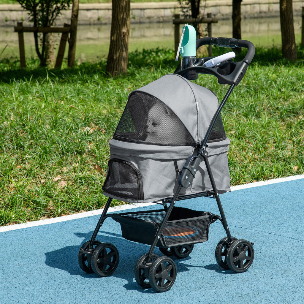 Pet Stroller Foldable Travel Carriage W/ Brake Basket Adjustable Canopy, Black