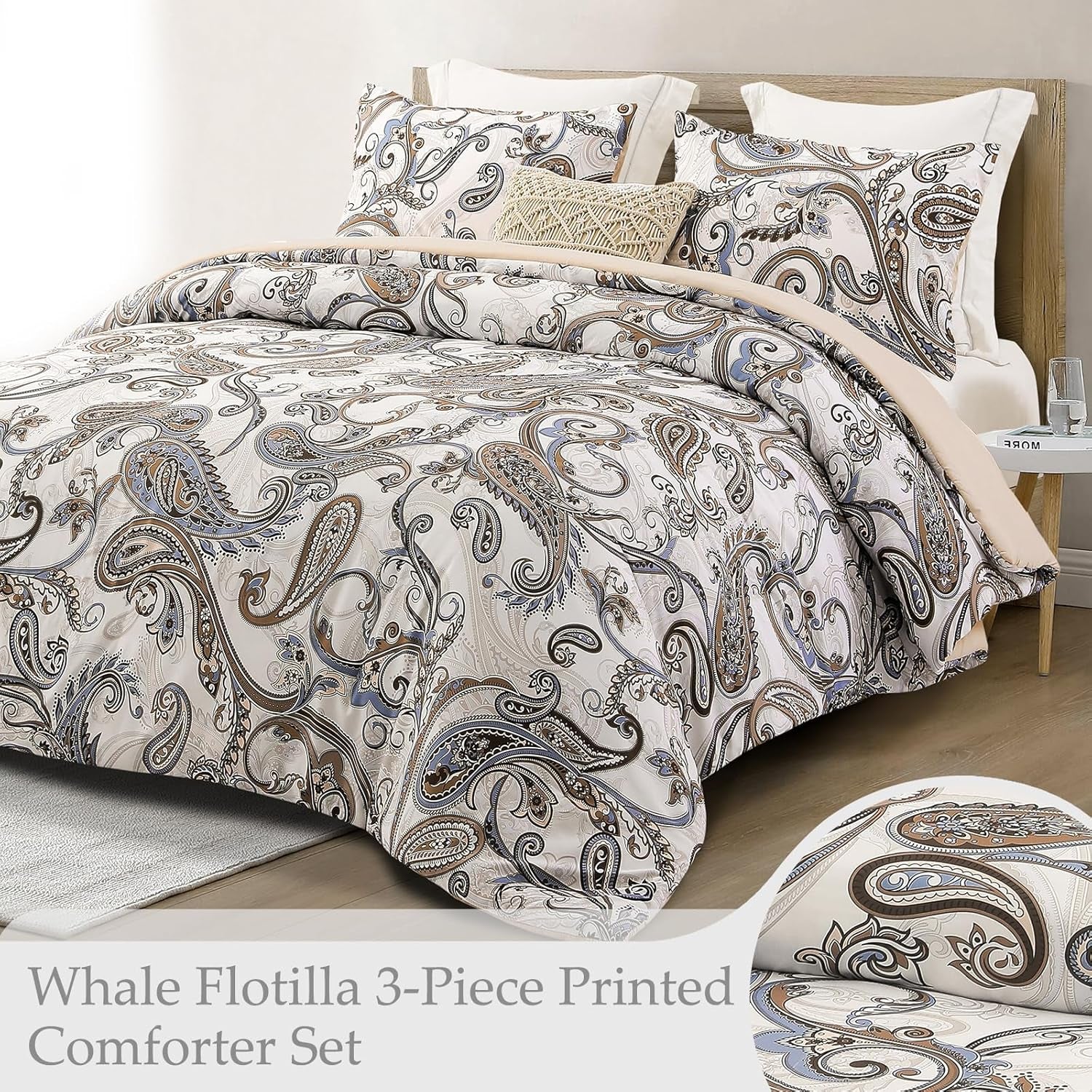 King Size Coverless Duvet Set 7.5 Tog, Paramecium Pattern Bed Cover Bedding Comforter Duvets Sets for All Seasons, Machine Washable, 220×230CM, Bone
