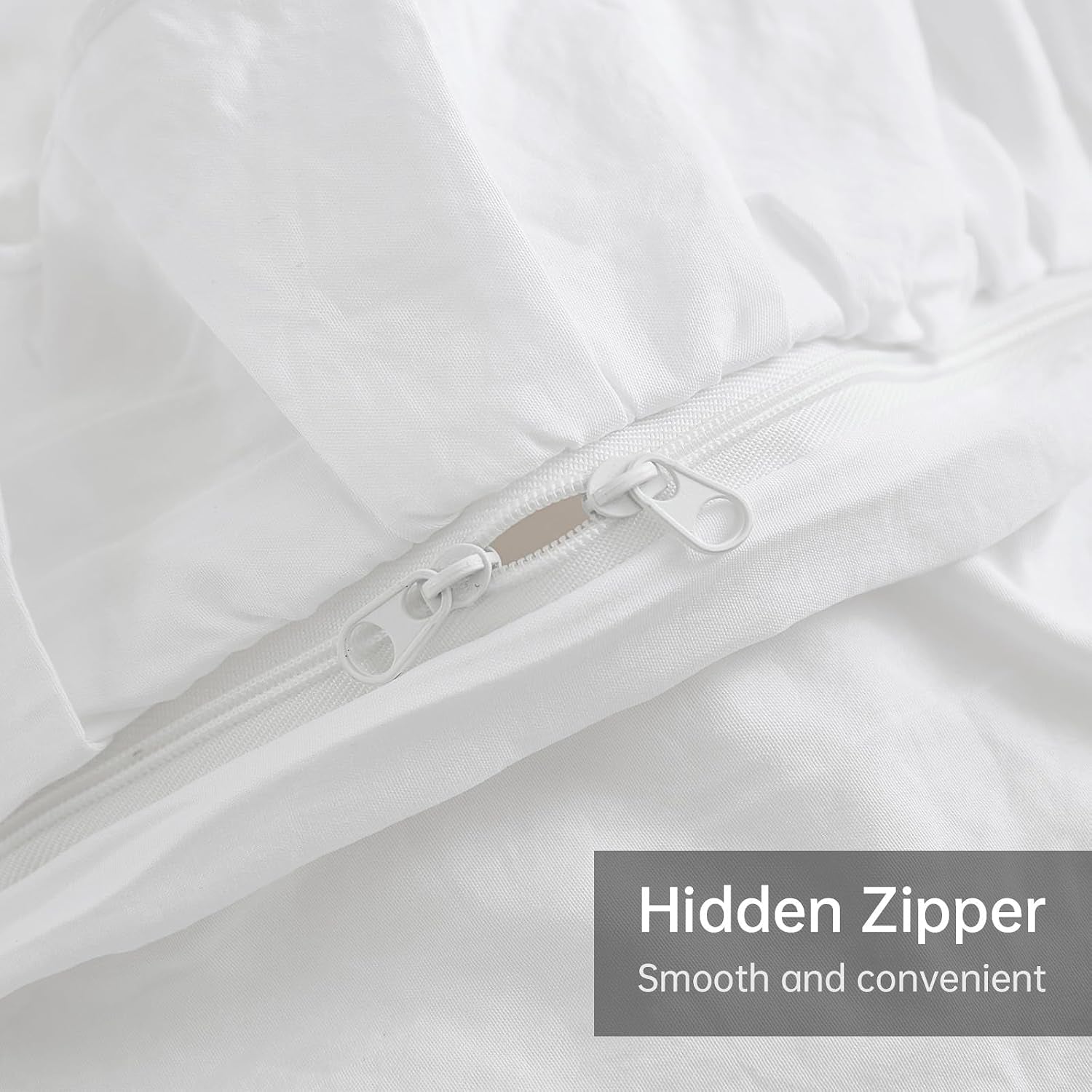White Double Duvet Cover Set - 3 Pieces Seersucker Ruffle Bedding Sets (1 Duvet Cover and 2 Pillowcases) - Soft Microfiber Bed Sets for All Seasons 200X200 Cm
