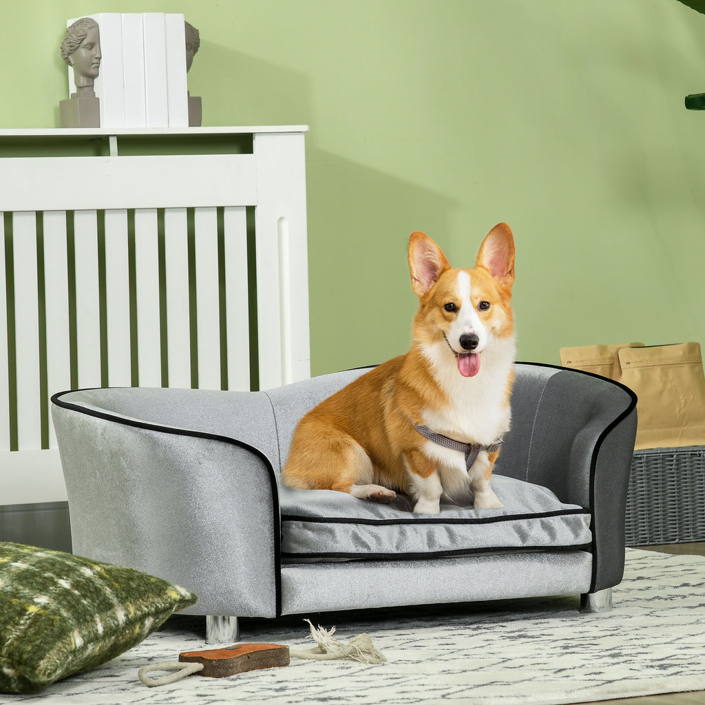 Dog Sofa Pet Chair, Kitten Couch W/ Soft Cushion, Storage Pocket