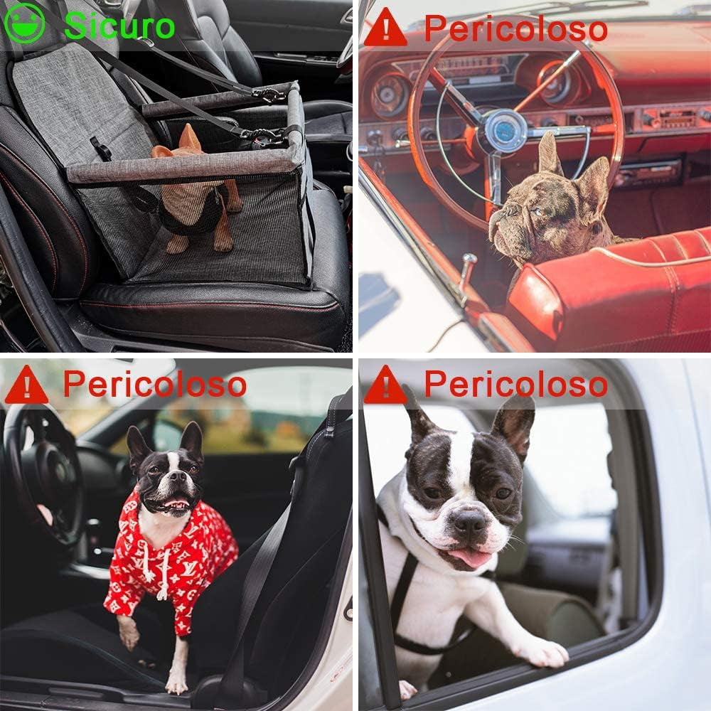 Pet Car Booster Seat Travel Carrier Cage, Oxford Breathable Folding Soft Washable Travel Bags for Dogs Cats Small Pet