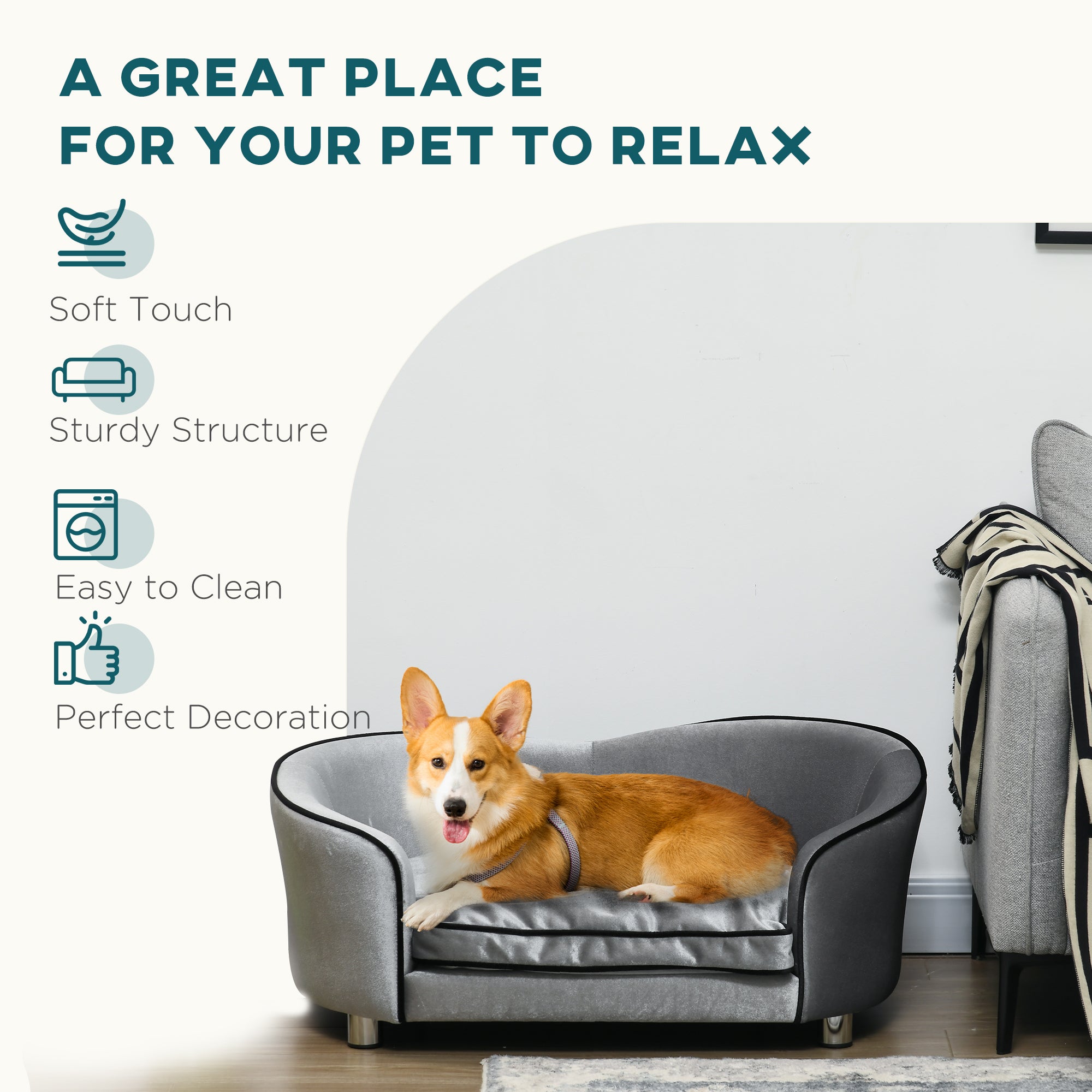 Dog Sofa Pet Chair, Kitten Couch W/ Soft Cushion, Storage Pocket