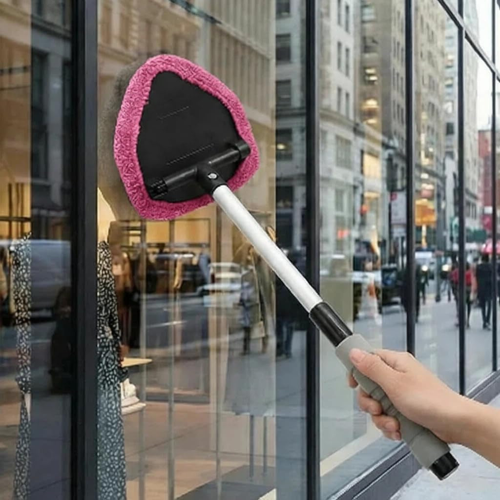 Windshield Cleaning Tools, Car Interior Window Detailing Cleaning Kit with Extendable Handle and 4 Easy to Install Reusable Ultra-Fine Pads, Car and Household Rain Brush Kit