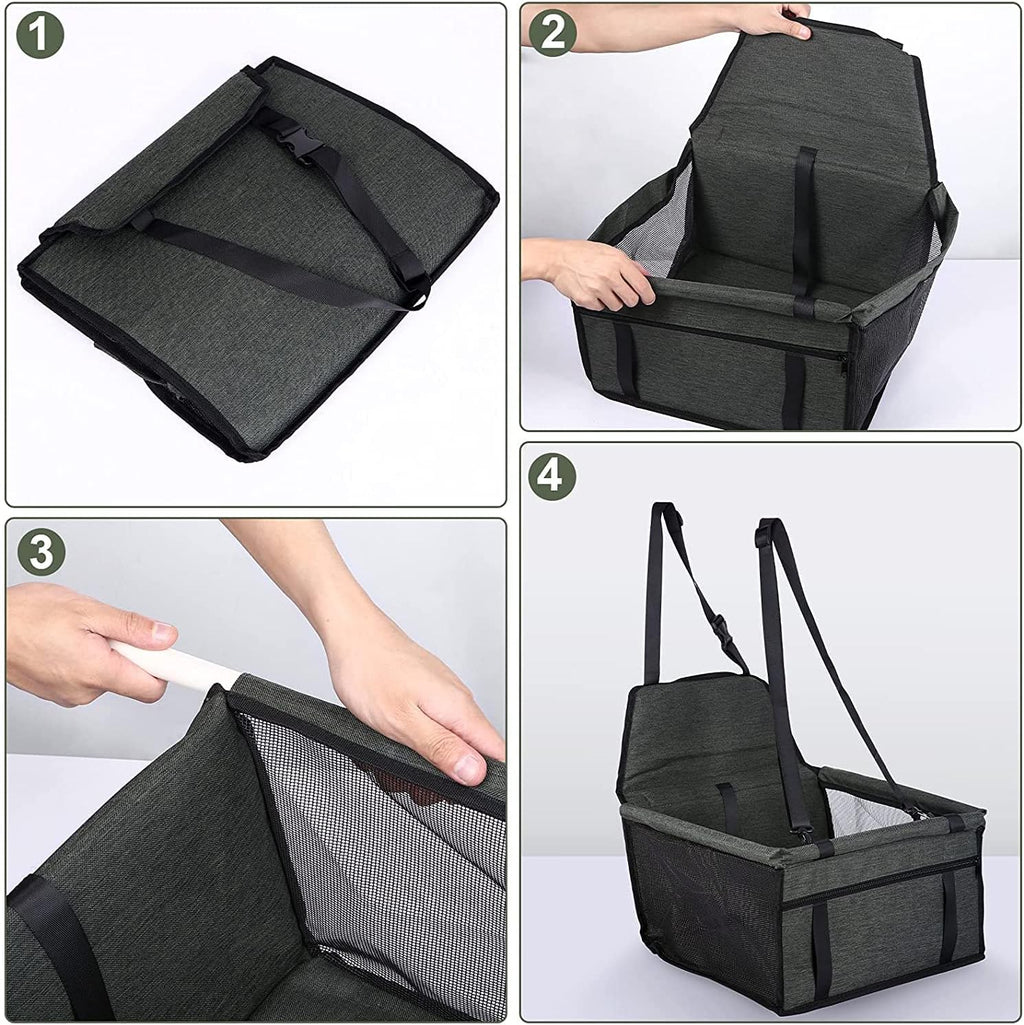 Pet Car Booster Seat Travel Carrier Cage, Oxford Breathable Folding Soft Washable Travel Bags for Dogs Cats Small Pet