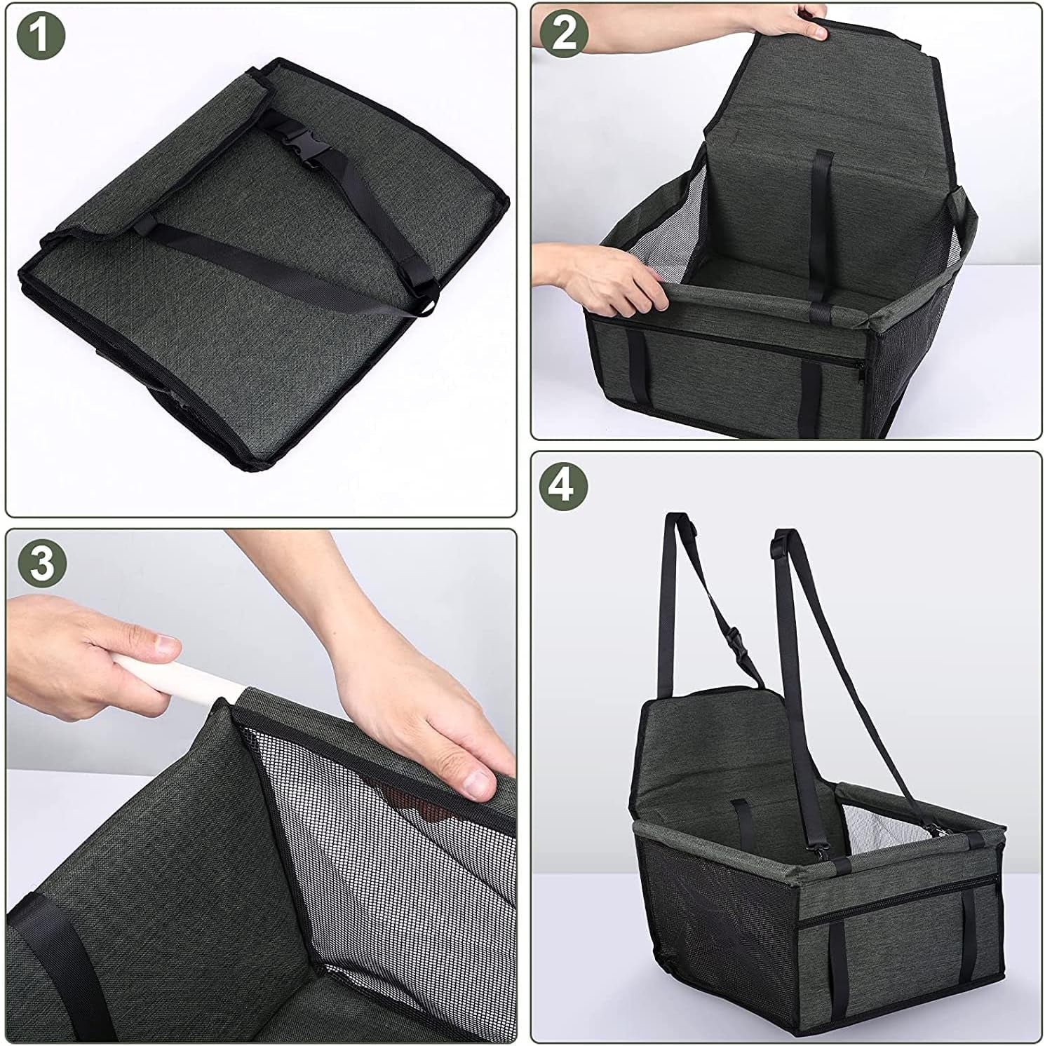 Pet Car Booster Seat Travel Carrier Cage, Oxford Breathable Folding Soft Washable Travel Bags for Dogs Cats Small Pet