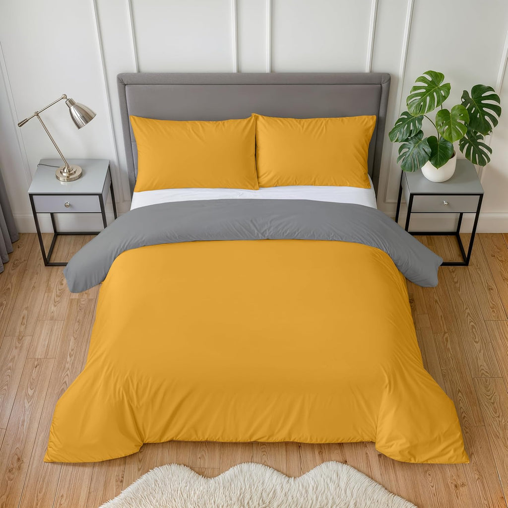 Lyla Reversible Duvet Set in Ochre/Grey - Double