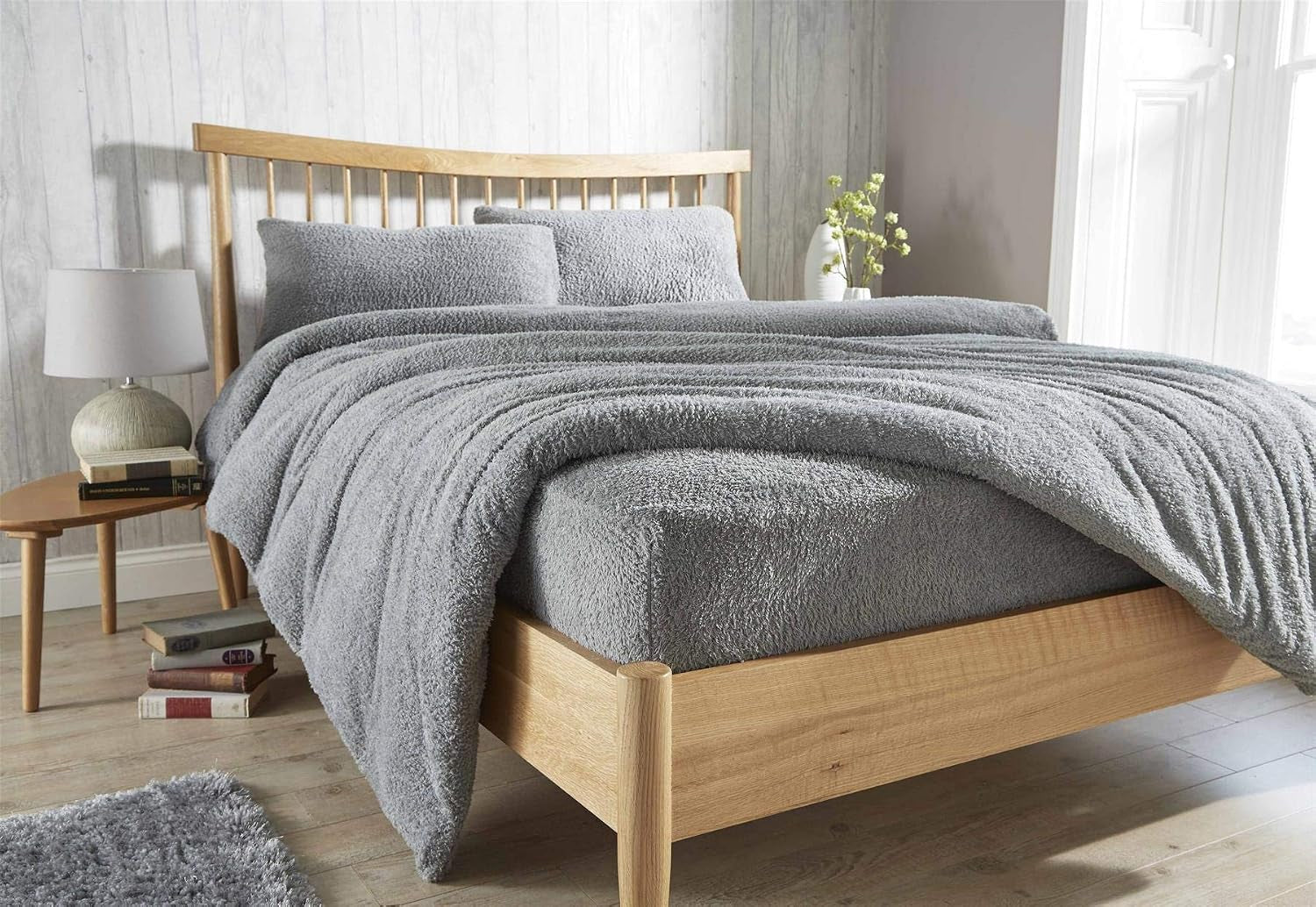Teddy Fleece Extra Deep Fitted Sheet Cosy Warm Fluffy Fitted Bed Sheets, Double Grey
