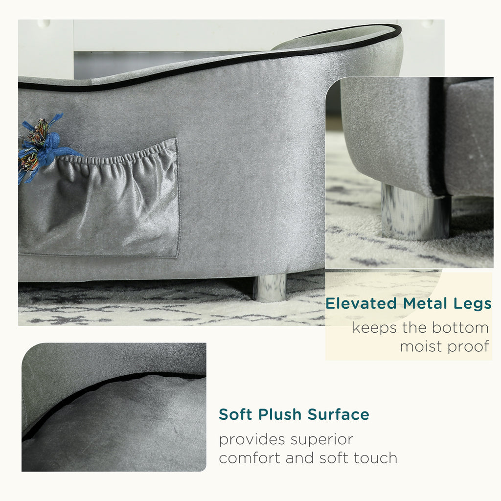 Dog Sofa Pet Chair, Kitten Couch W/ Soft Cushion, Storage Pocket