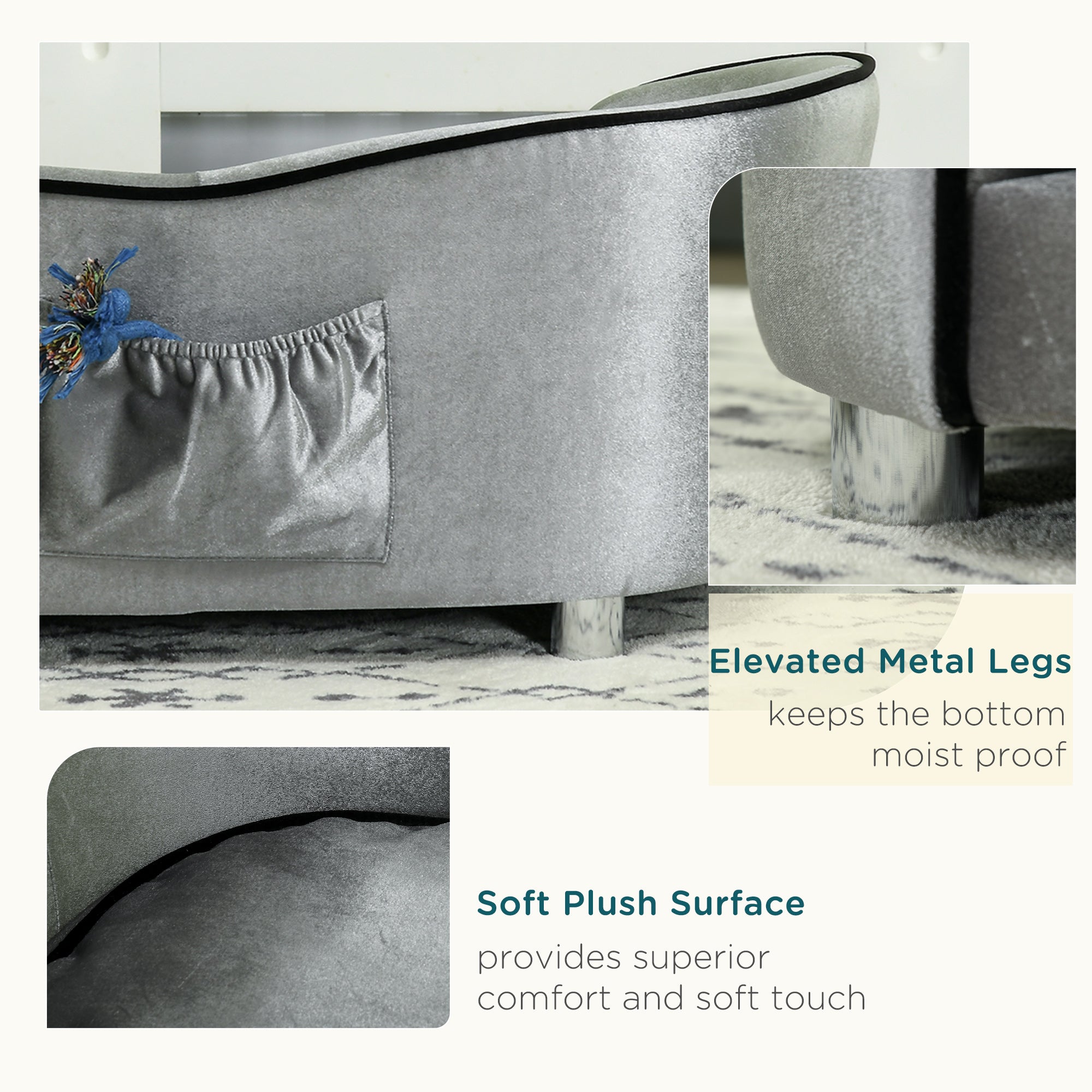 Dog Sofa Pet Chair, Kitten Couch W/ Soft Cushion, Storage Pocket