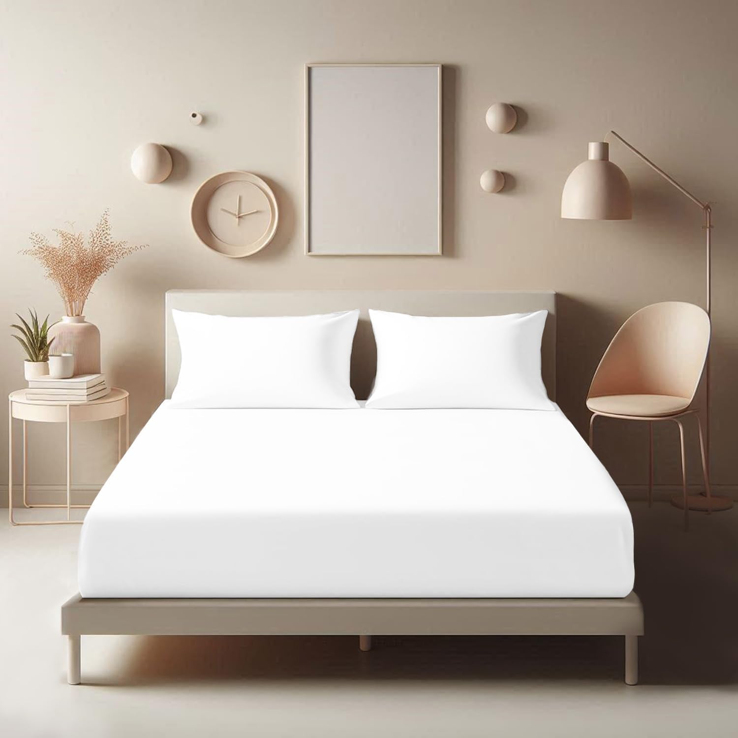 Double Fitted Sheet - 25 Cm Deep Hotel Quality (White) Bed Sheets - Soft & Breathable Fitted Bed Sheets Double - Anti-Wrinkle Easy Care Fitted Sheets