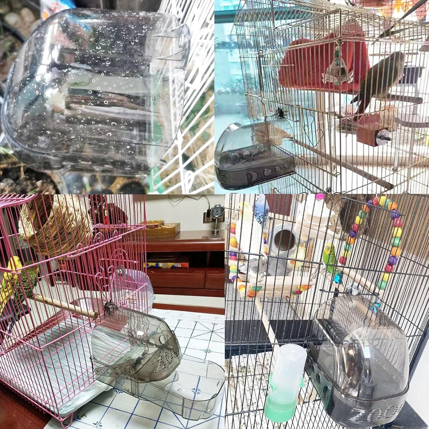Bird Bath Cage, Cleaning Pet Supplies Cockatiel Bird Clean Bathtub with Hanging Hooks and Bottom Drawer for Cage Parrot Hanging Bathing Tub Bath Shower Box Accessory Supplies (Color : Transparent)