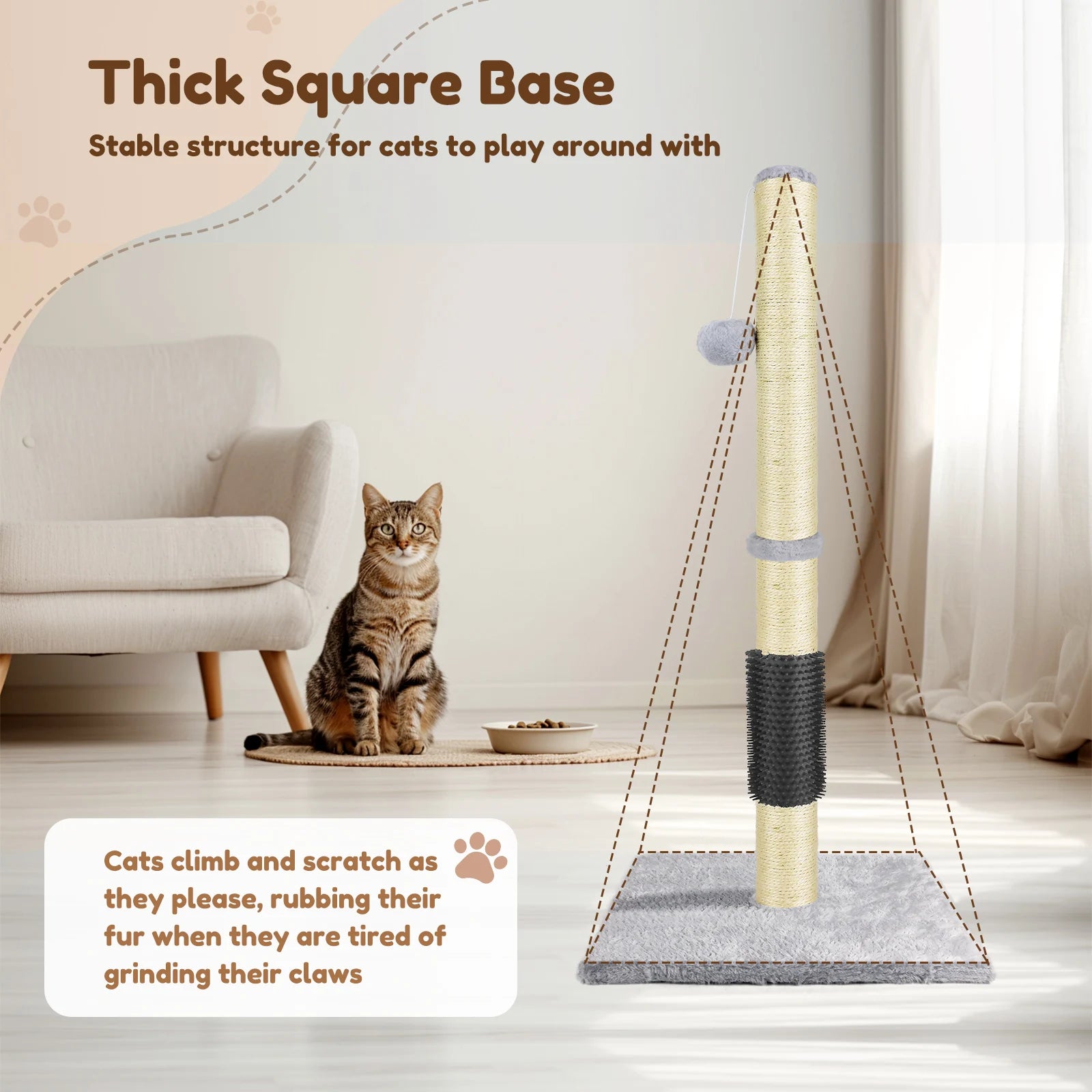 Cat Scratch Pole Sisal High-Density Cats Scratcher Turntable Board Toy Grab Column Pet Supplies Climb Frame 40Cm/80Cm