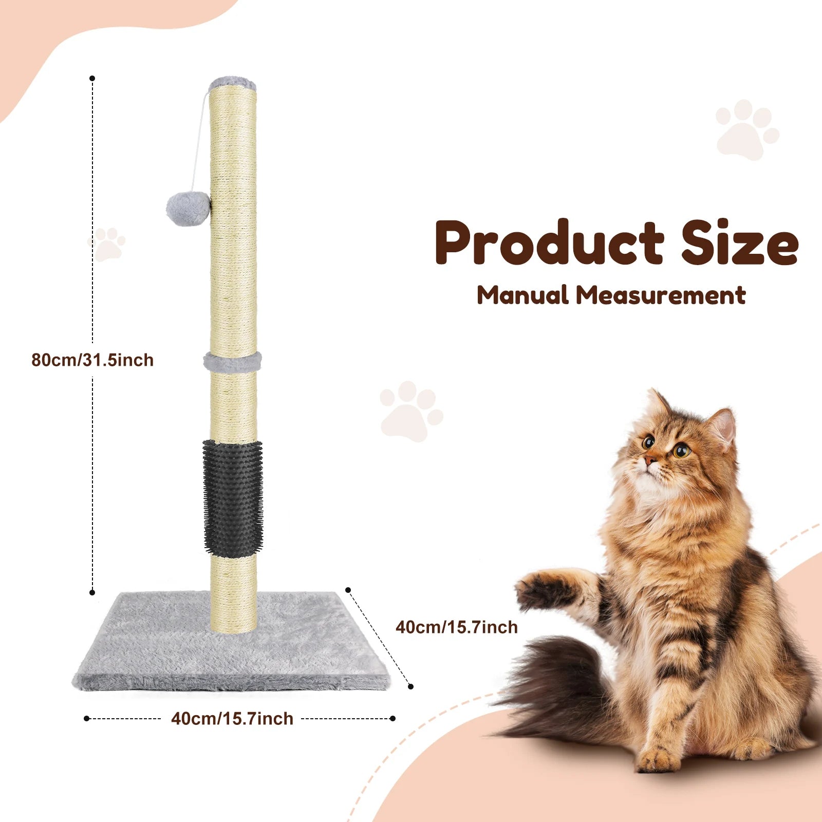 Cat Scratch Pole Sisal High-Density Cats Scratcher Turntable Board Toy Grab Column Pet Supplies Climb Frame 40Cm/80Cm