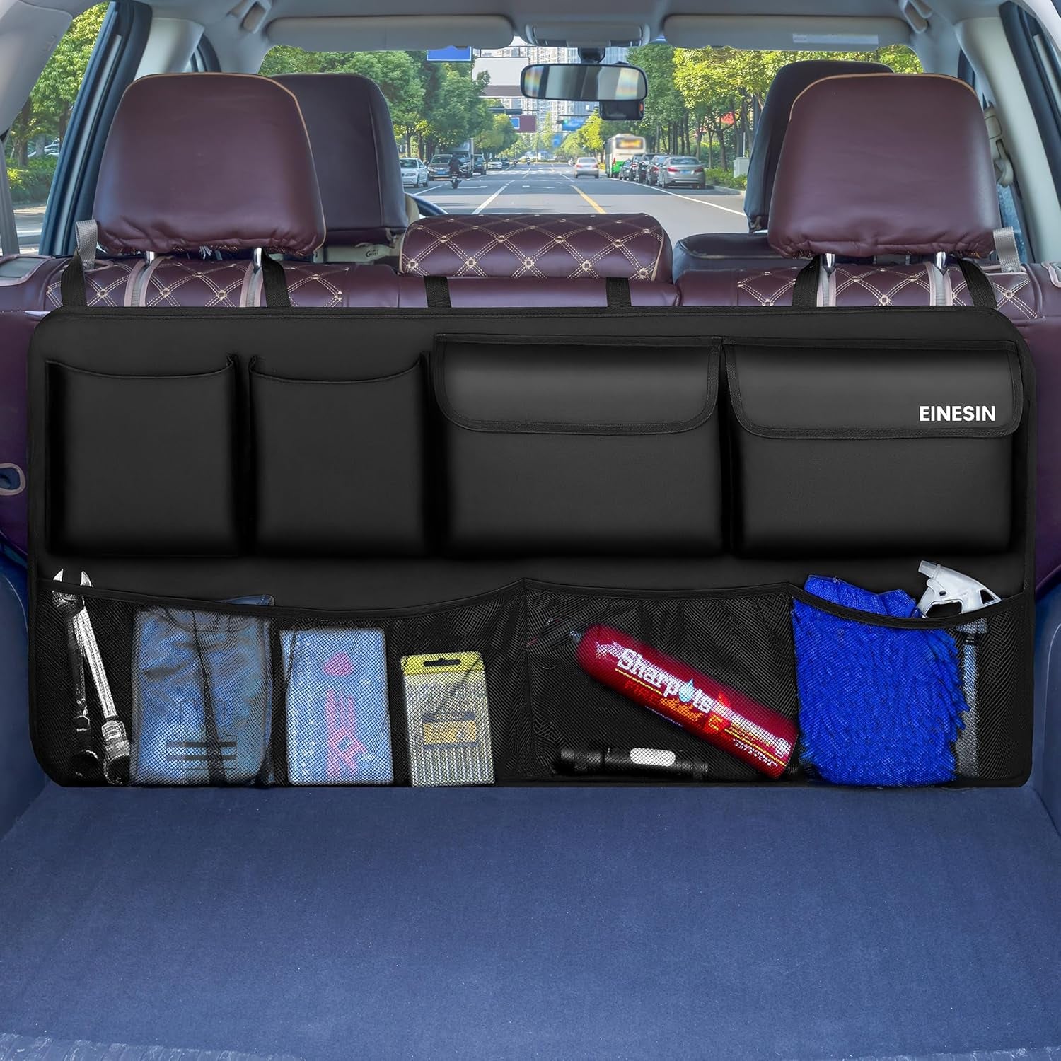 Car Trunk Organizer, Car Boot Organiser with 7 Pockets,Trunk Bag with Elastic Magic Wand Structure for SUV