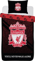 Football Duvet Cover Sets Bedding Single or Double Bed Set with Pillowcase LFC Mesh Football Gifts for Boys (Single), Red/Black