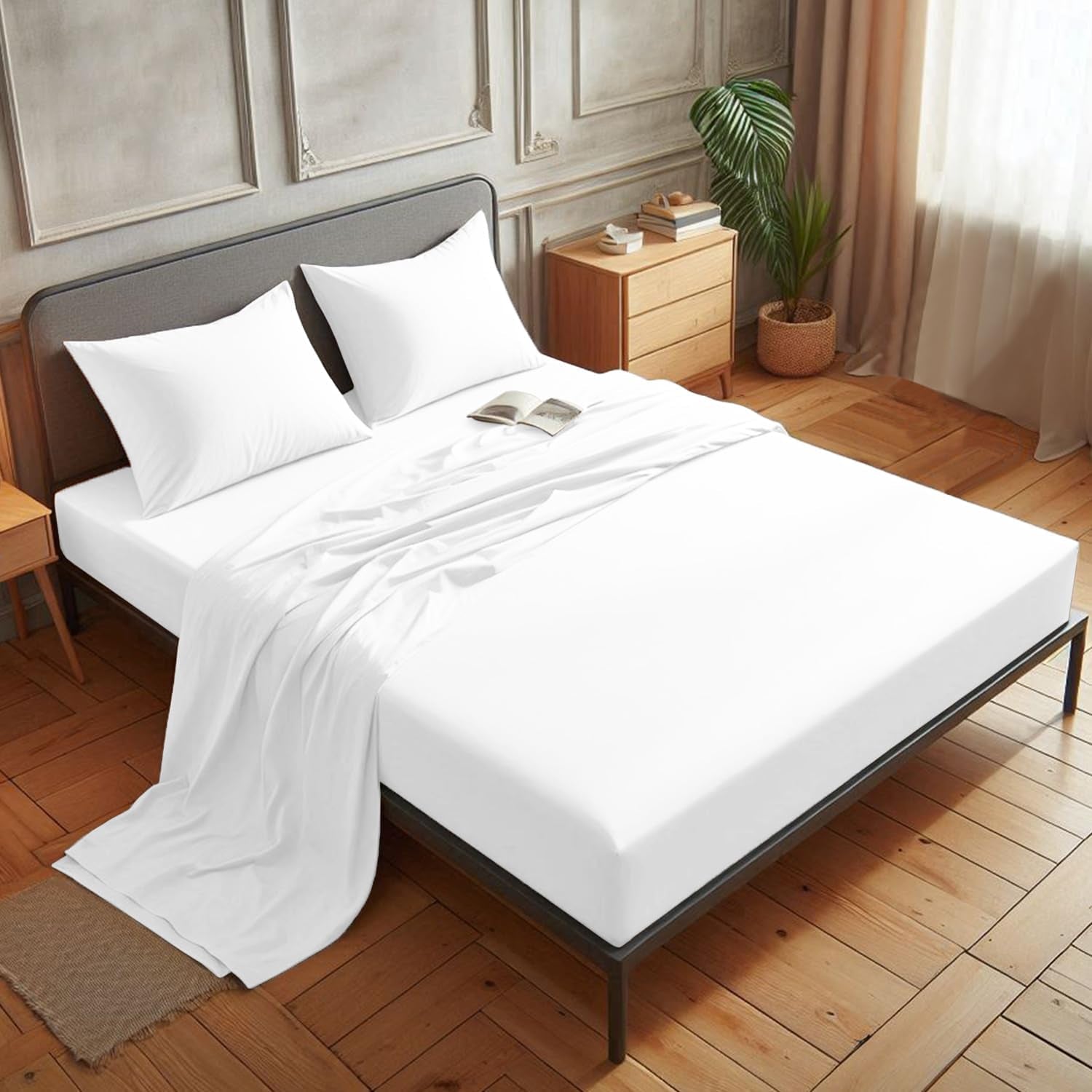 Double Fitted Sheet - 25 Cm Deep Hotel Quality (White) Bed Sheets - Soft & Breathable Fitted Bed Sheets Double - Anti-Wrinkle Easy Care Fitted Sheets