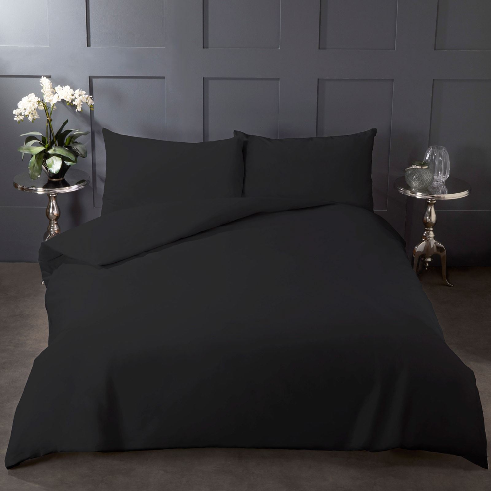OHS Pure 100% Cotton Duvet Cover and Pillowcase Bedding Set Grey White Black