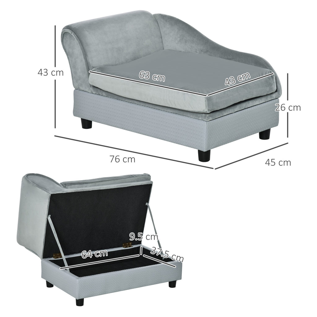 Dog Sofa for XS and S Dogs Pet Chair Couch W/ Soft Cushion Storage Space - Grey