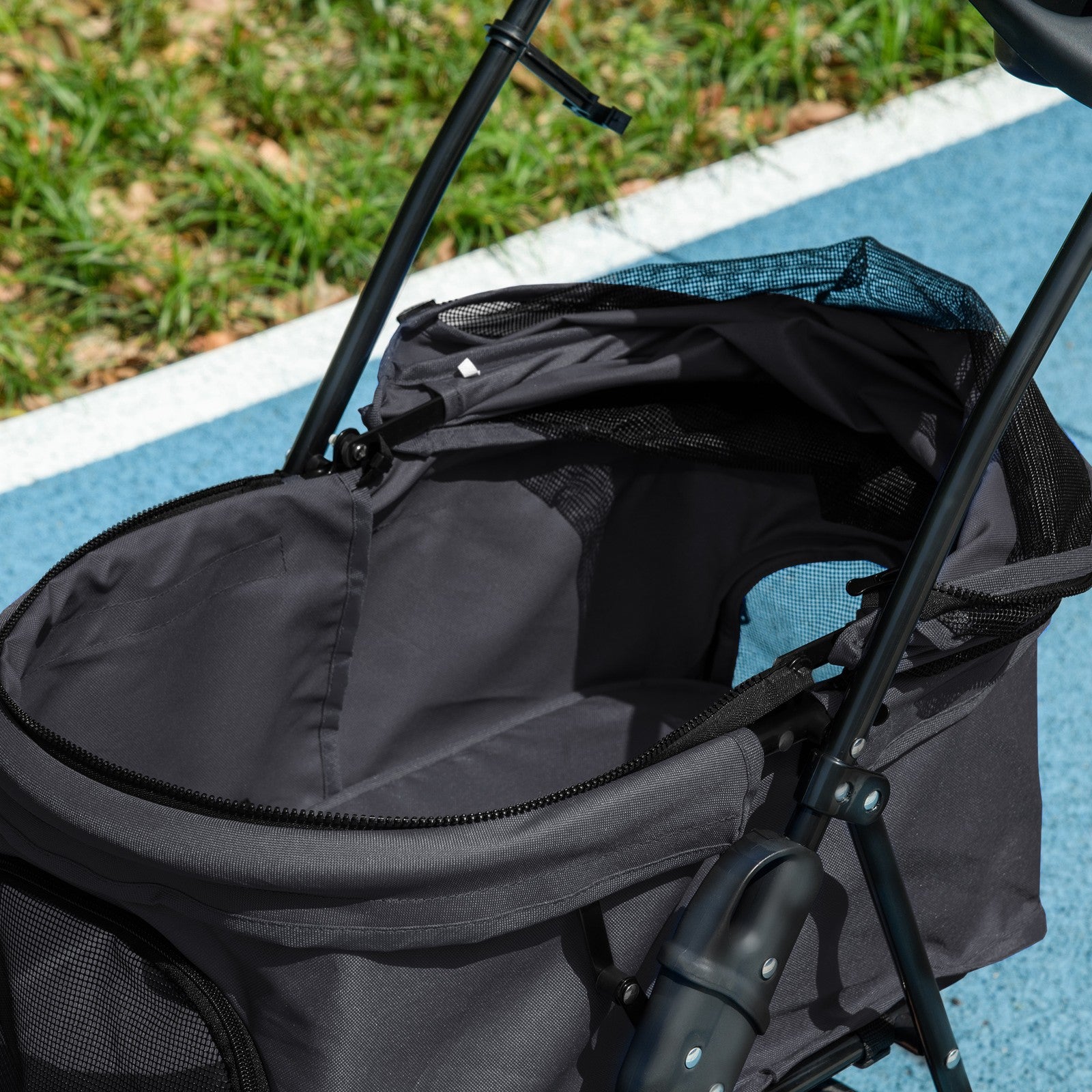 Pet Stroller Foldable Travel Carriage W/ Brake Basket Adjustable Canopy, Black