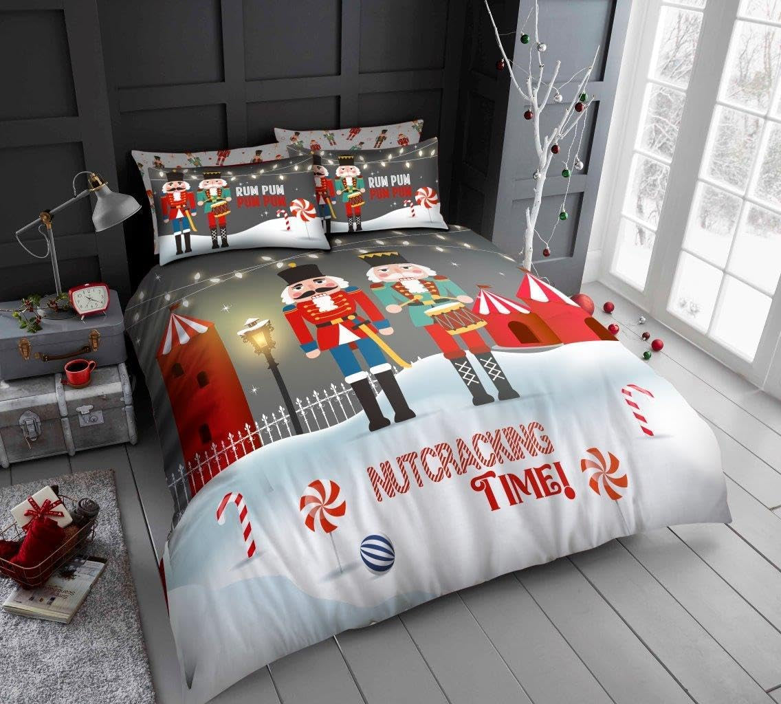 Xmas Duvet Bedding Sets King Size - Christmas Duvet Cover Set with Pillowcases - Polycotton Santa Xmas Quilt Cover (230X220Cm) - Comfortable Bedding Bed Cover