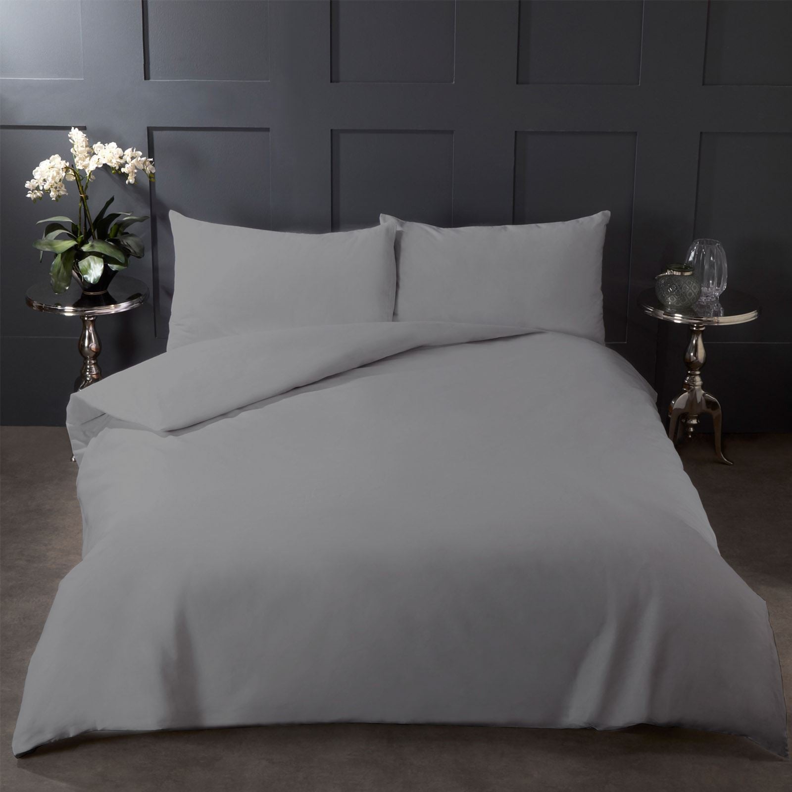 OHS Pure 100% Cotton Duvet Cover and Pillowcase Bedding Set Grey White Black