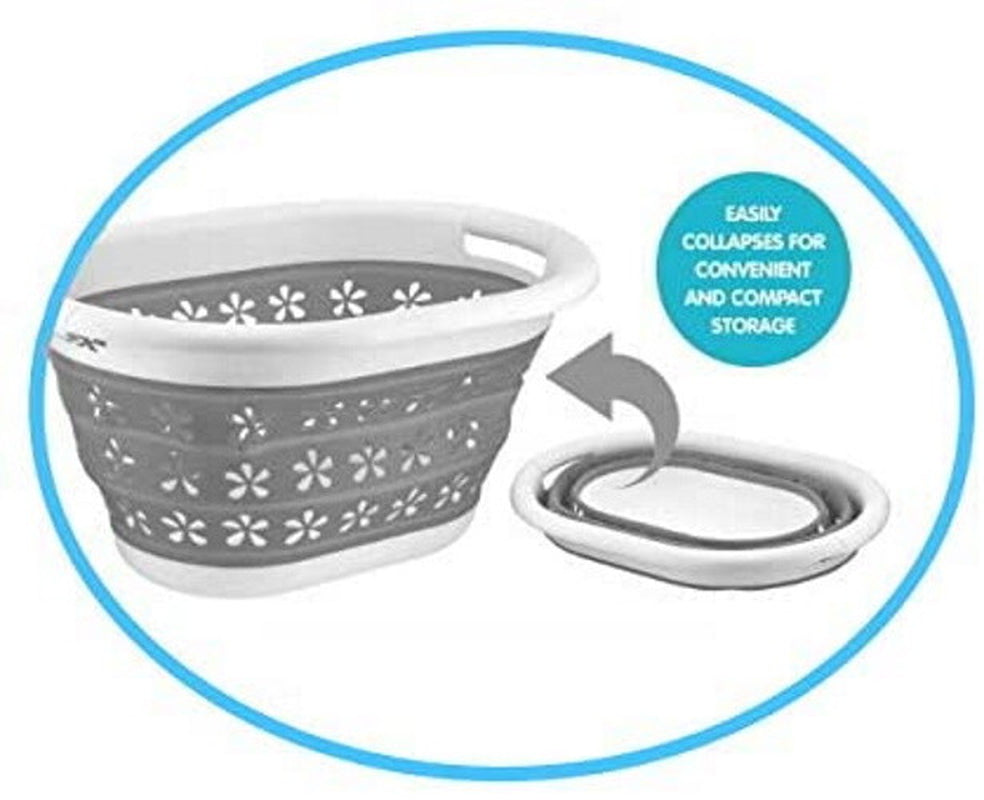 Collapsible Laundry Basket Washing Clothes Bin Foldable Space Saving Oval Pop Up