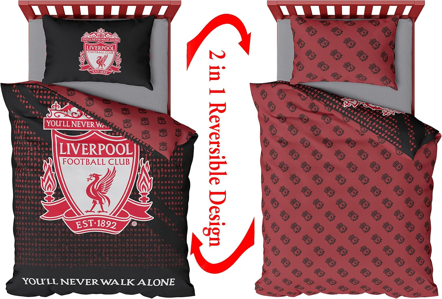 Football Duvet Cover Sets Bedding Single or Double Bed Set with Pillowcase LFC Mesh Football Gifts for Boys (Single), Red/Black