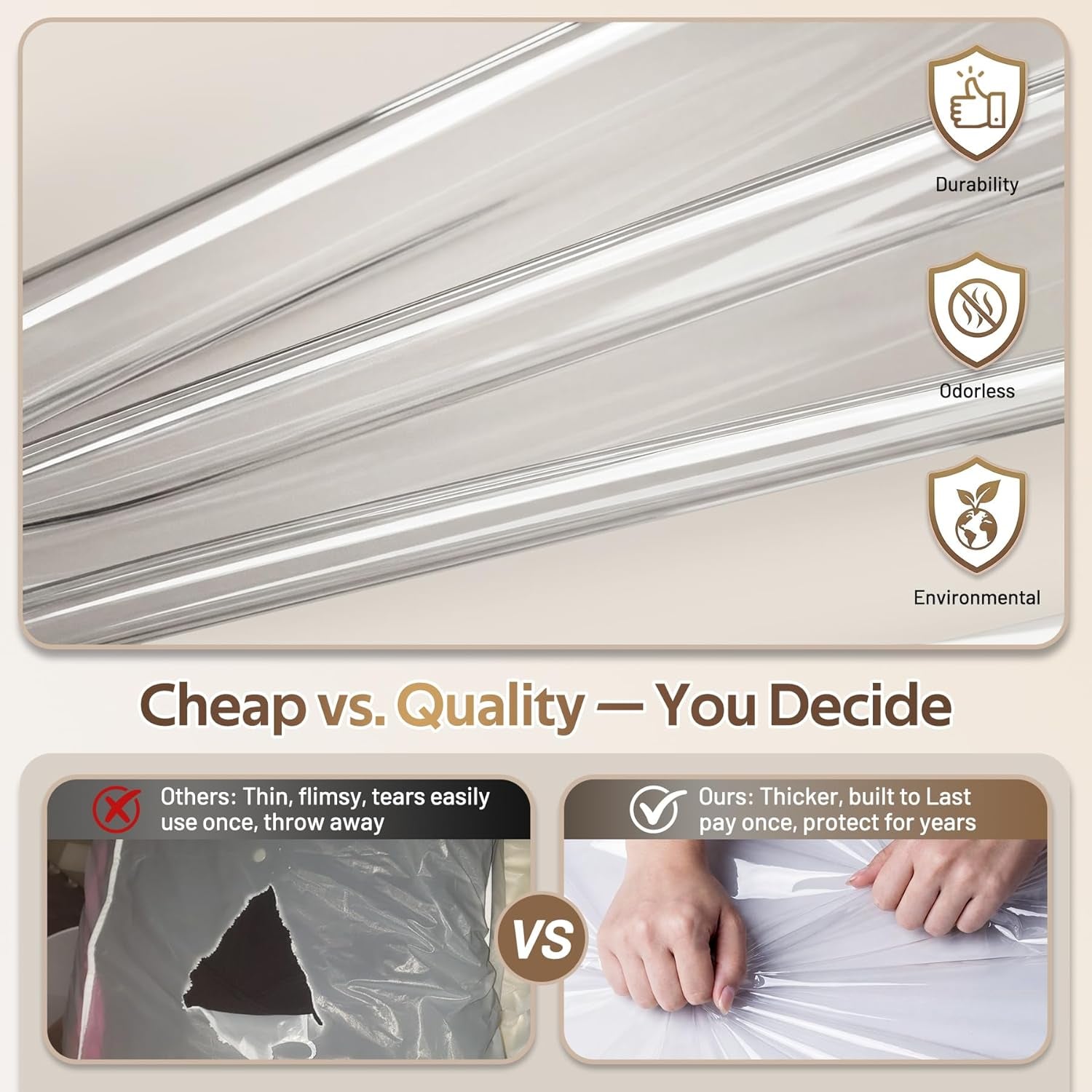 Gusseted Clear Suit Covers Garment Bags for Clothes 100Cm Waterproof Cothes Covers Protector Bags with Side Zip for Coats, Shirts, Dresses, 3 Packs