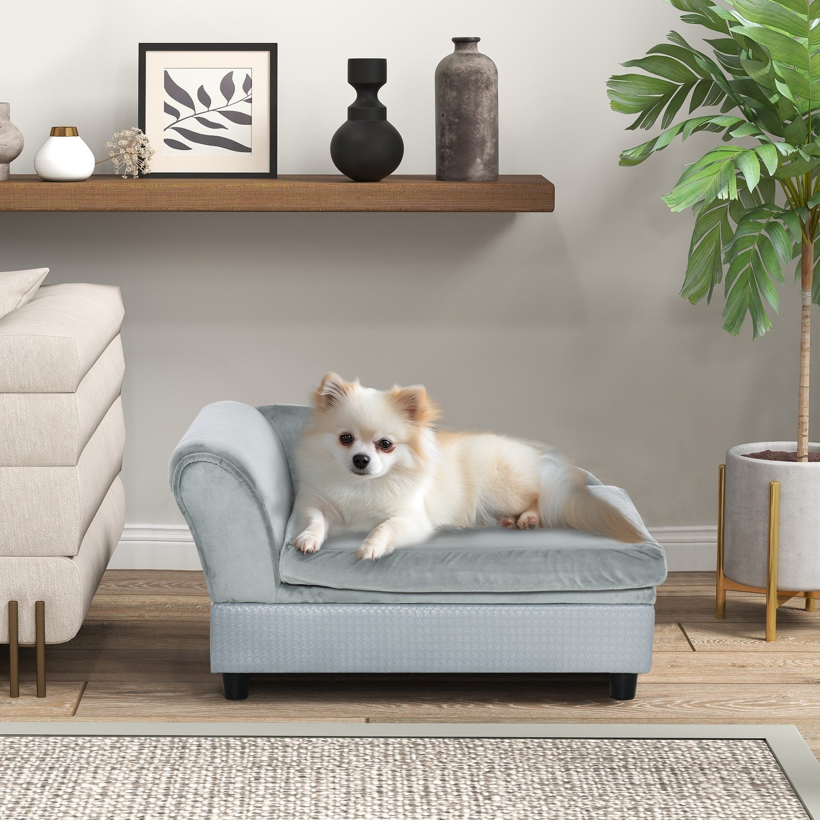 Dog Sofa for XS and S Dogs Pet Chair Couch W/ Soft Cushion Storage Space - Grey