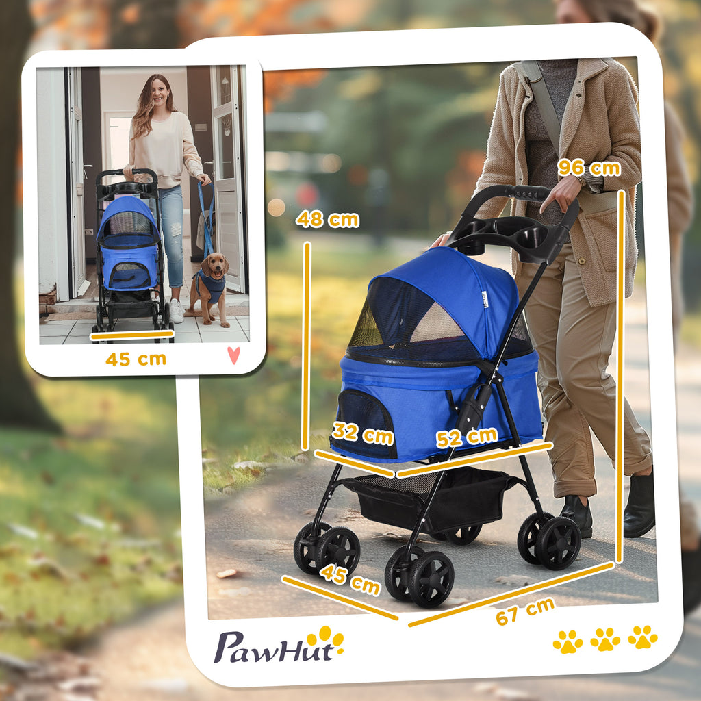 Pet Stroller Foldable Travel Carriage W/ Brake Basket Adjustable Canopy, Black