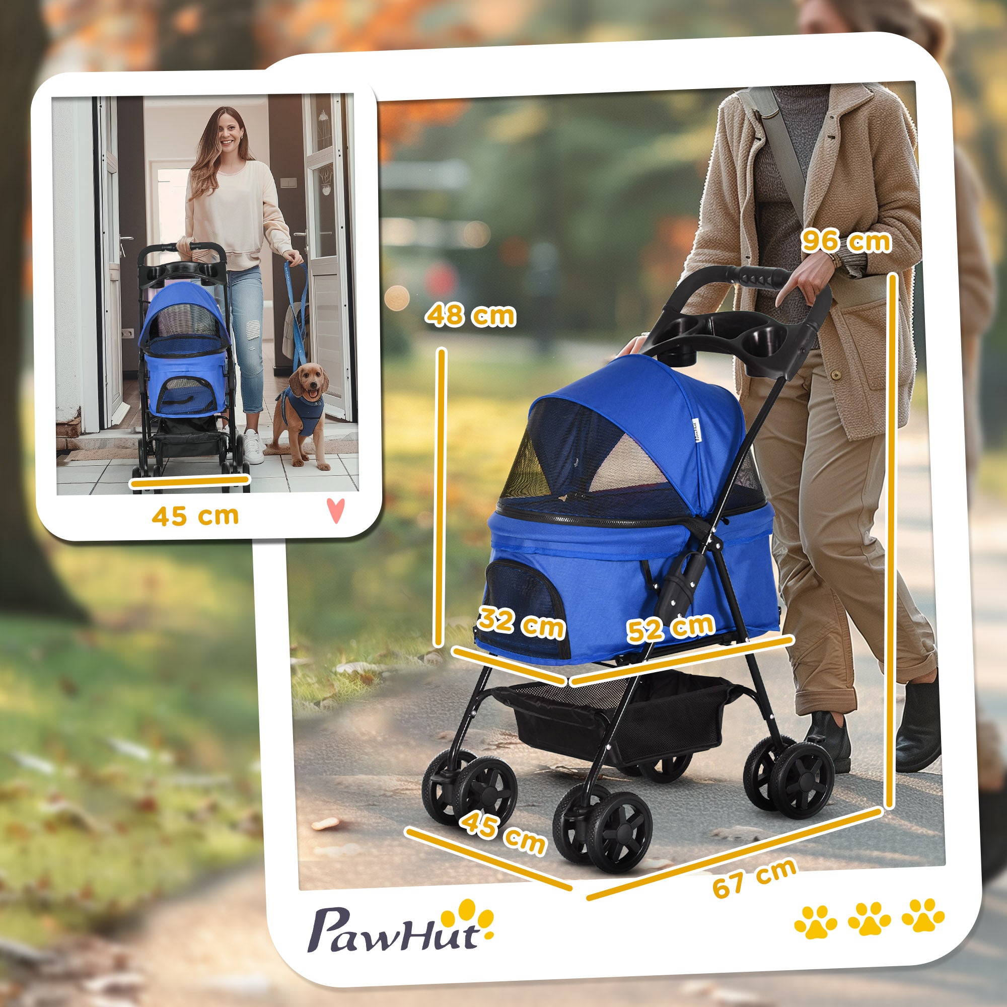 Pet Stroller Foldable Travel Carriage W/ Brake Basket Adjustable Canopy, Black
