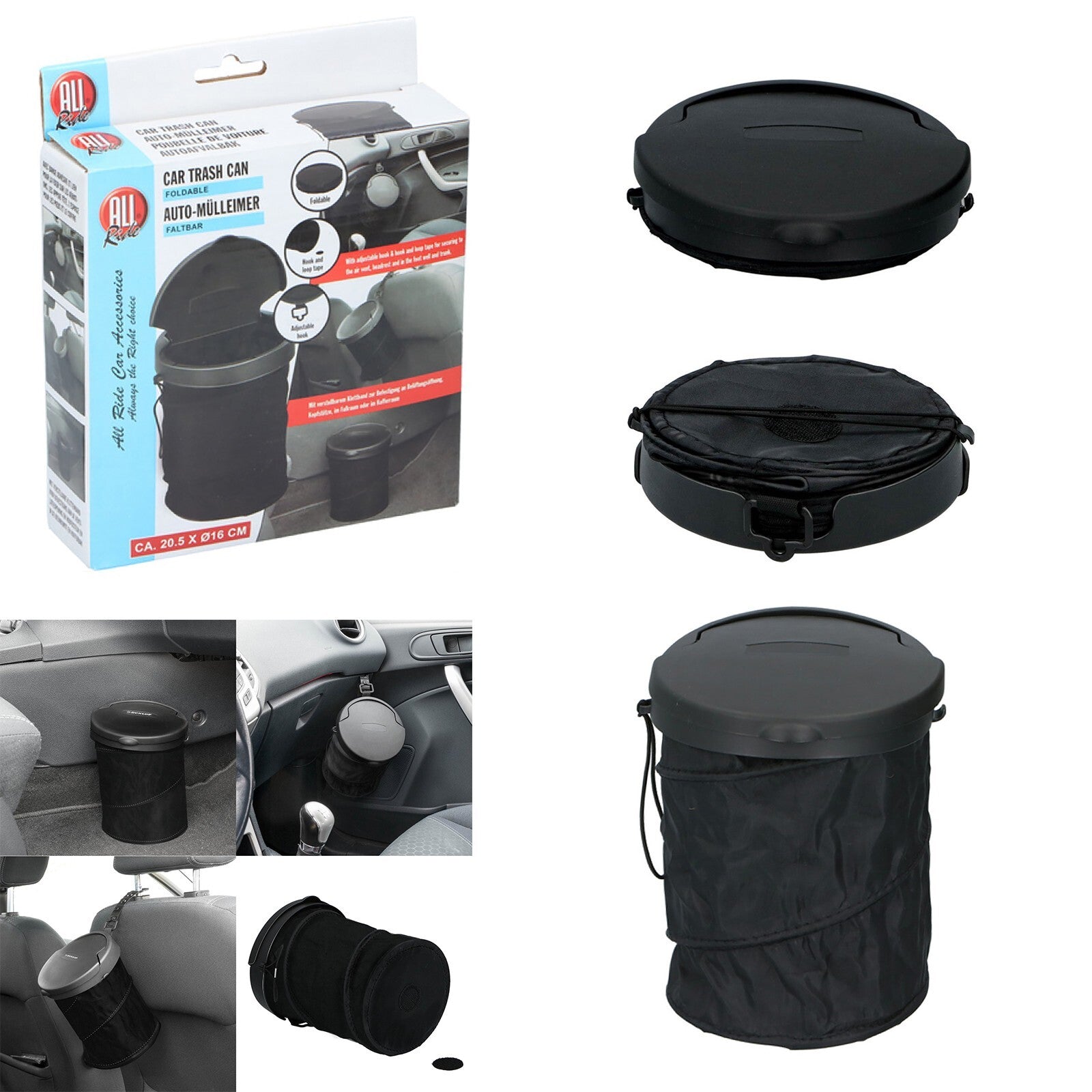 Car Bin Trash Can Foldable Litter Can Garbage Storage Travel with Lid Portable