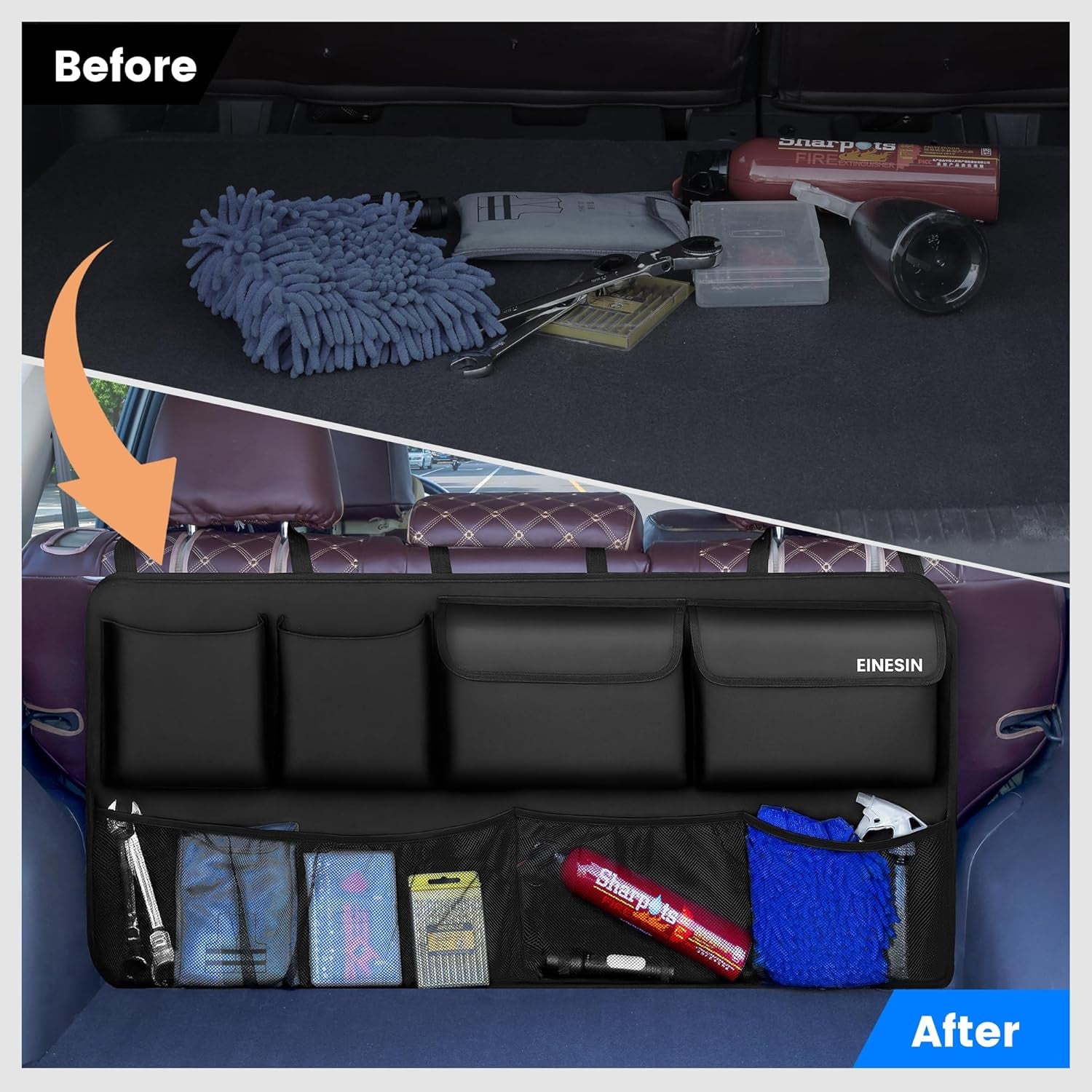 Car Trunk Organizer, Car Boot Organiser with 7 Pockets,Trunk Bag with Elastic Magic Wand Structure for SUV