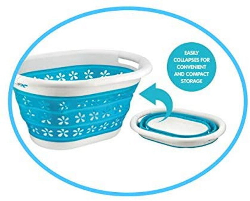 Collapsible Laundry Basket Washing Clothes Bin Foldable Space Saving Oval Pop Up