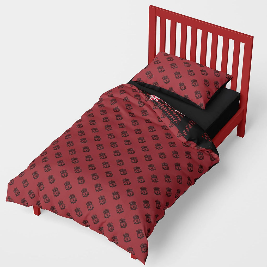 Football Duvet Cover Sets Bedding Single or Double Bed Set with Pillowcase LFC Mesh Football Gifts for Boys (Single), Red/Black