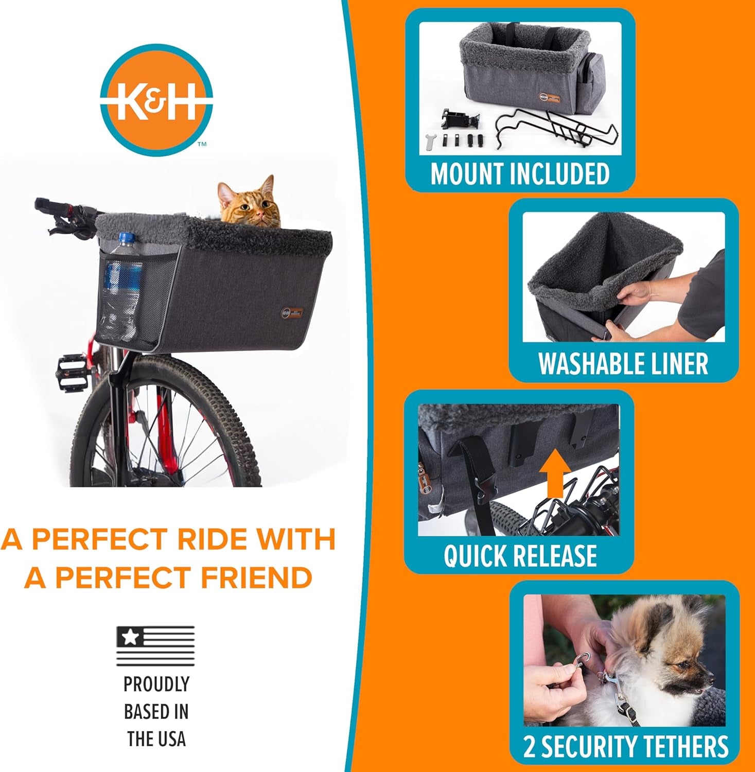 Pet Products Universal Bike Pet Carrier for Travel, Cat and Dog Bicycle Baskets, Classy Gray Large 12 X 16 X 10 Inches