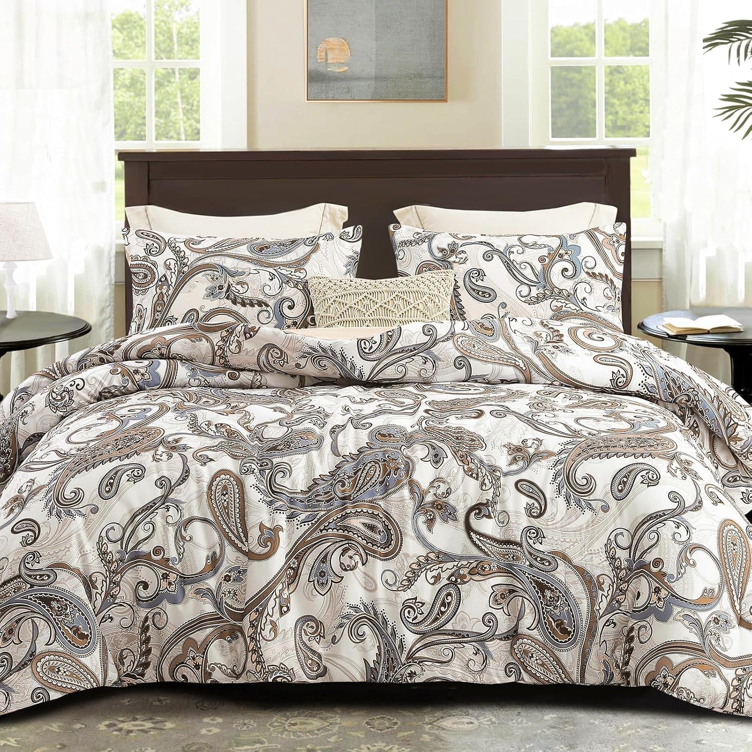 King Size Coverless Duvet Set 7.5 Tog, Paramecium Pattern Bed Cover Bedding Comforter Duvets Sets for All Seasons, Machine Washable, 220×230CM, Bone