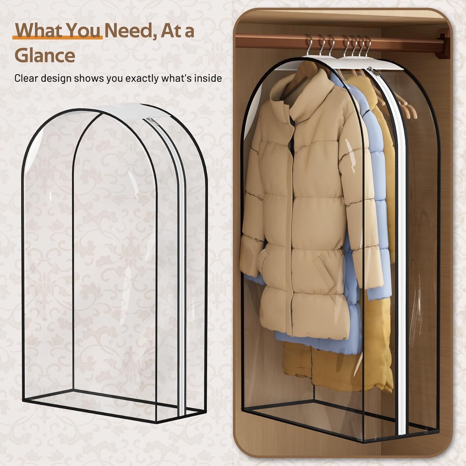 Gusseted Clear Suit Covers Garment Bags for Clothes 100Cm Waterproof Cothes Covers Protector Bags with Side Zip for Coats, Shirts, Dresses, 3 Packs