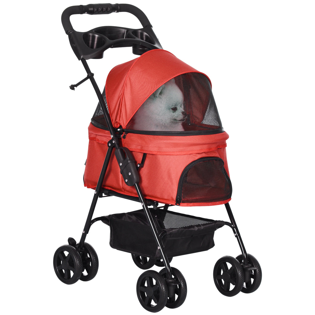Pet Stroller Foldable Travel Carriage W/ Brake Basket Adjustable Canopy, Black