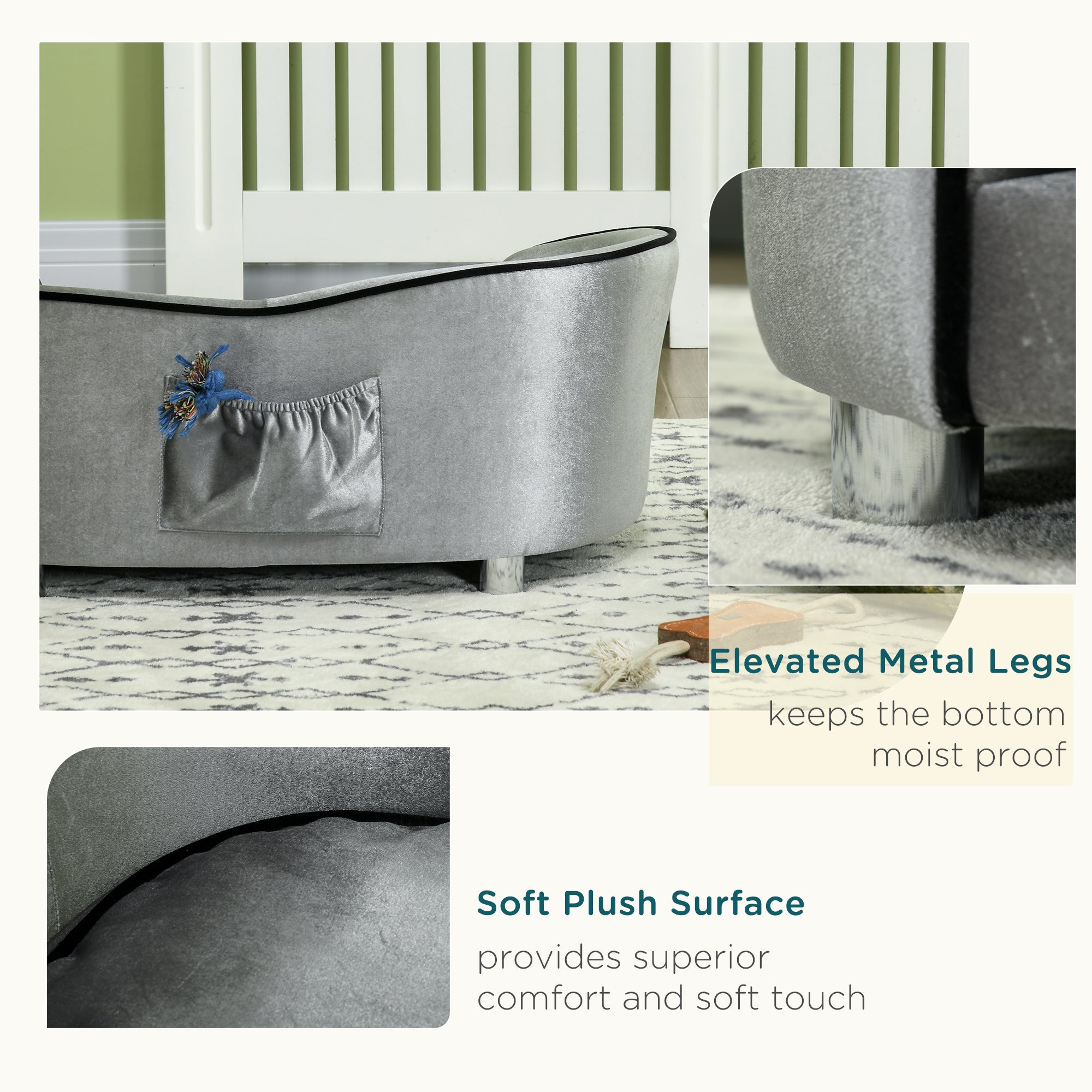 Dog Sofa Pet Chair, Kitten Couch W/ Soft Cushion, Storage Pocket