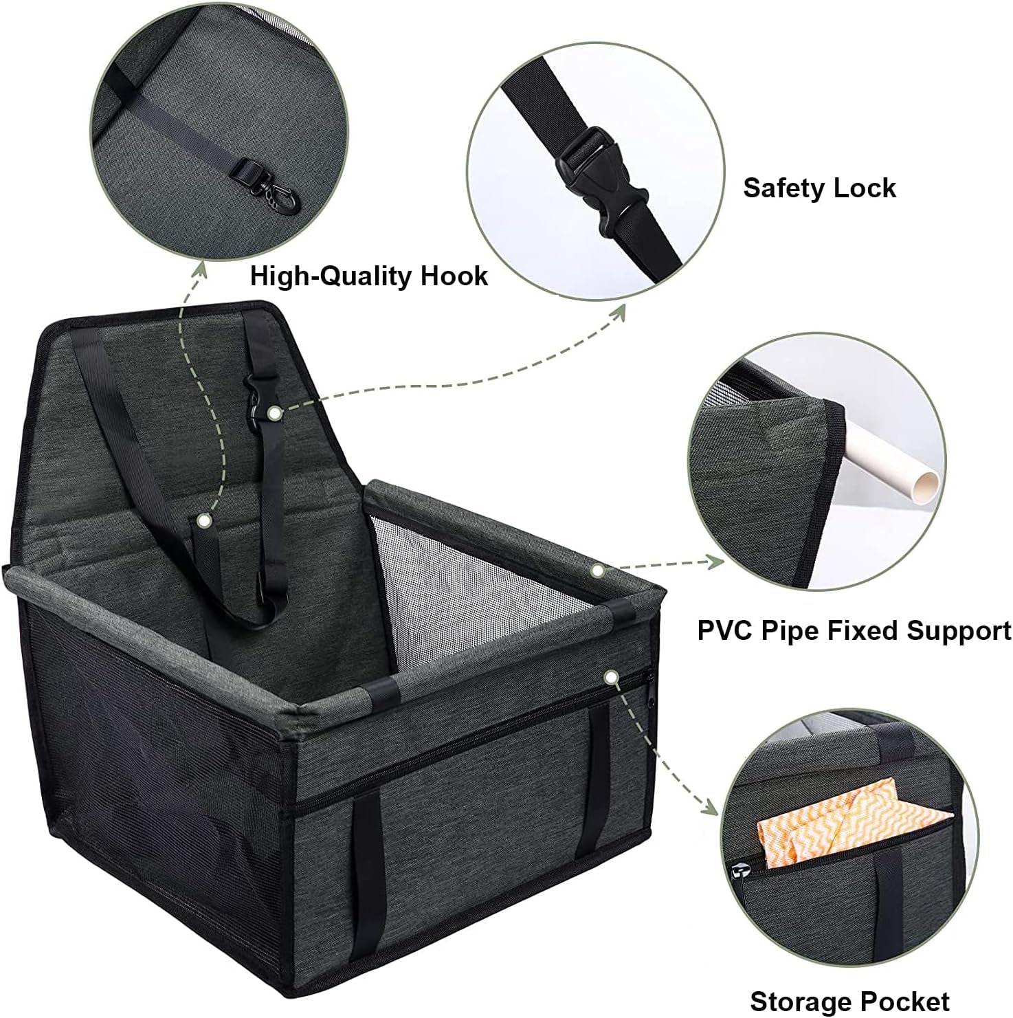 Pet Car Booster Seat Travel Carrier Cage, Oxford Breathable Folding Soft Washable Travel Bags for Dogs Cats Small Pet
